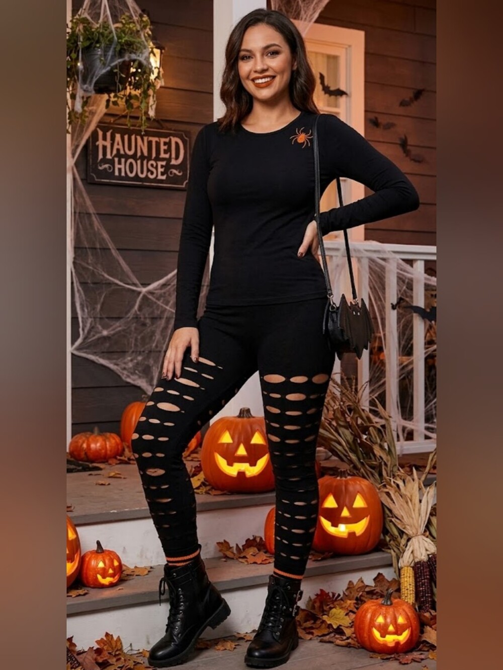 Three Bird Nest Black Distressed Cutout Shredded Leggings Size M/L
